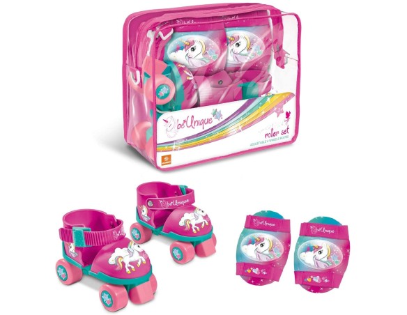 Pattini a rotelle Regolabili Unicorno per Bambini-Taglia dal 22 al 29-Set Completo di Borsa Trasparente, gomitiere e Ginocchier