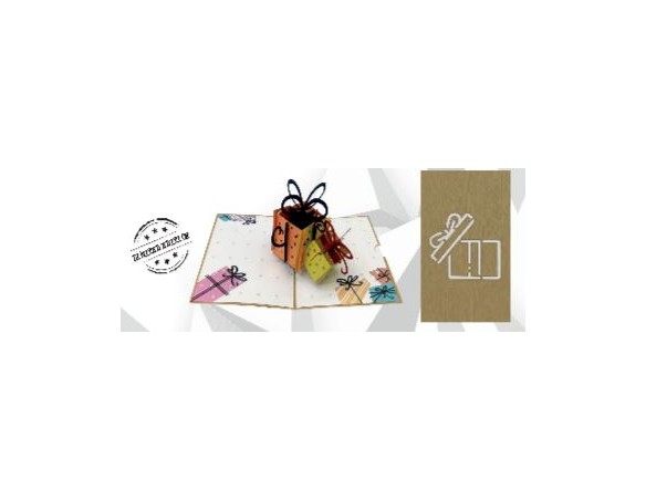 BIGLIETTO AUGURI POPUP ORIGAMI PACCHI REGALO