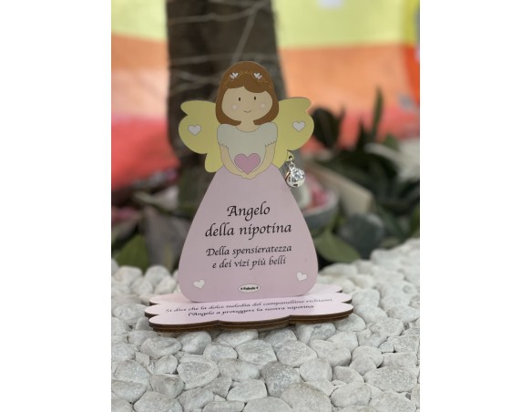 Porta Foto/Memo Angelo della nipotina rosa Naturale Con Sonaglino ed una molletta- Chiama angeli angelo