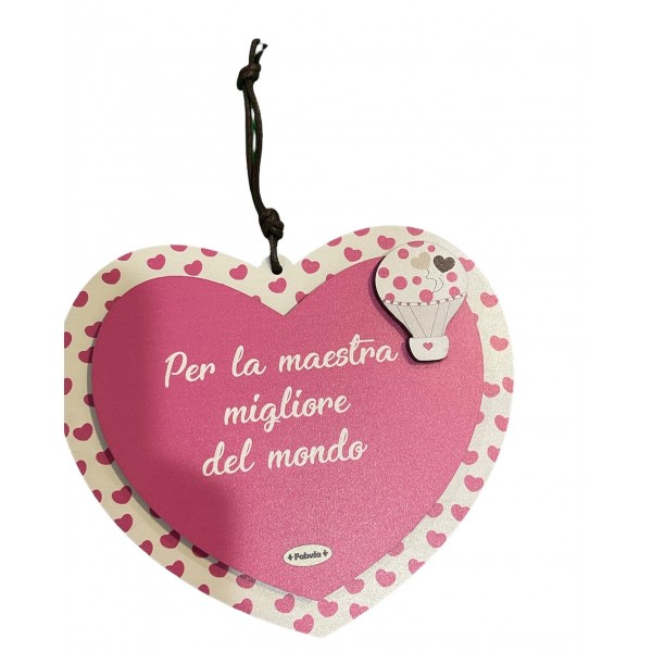 Targa cuore in legno 15x13 maestra maestro...