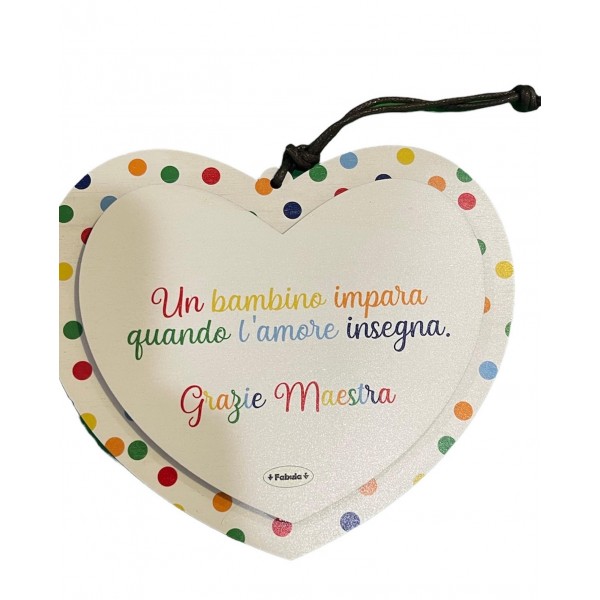 Targa cuore in legno 15x13 maestra maestro...