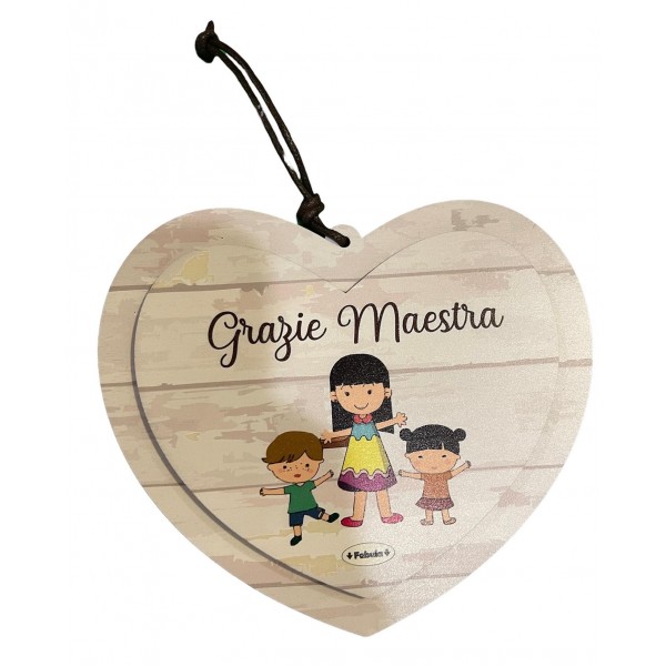 Targa cuore in legno 15x13 maestra maestro...
