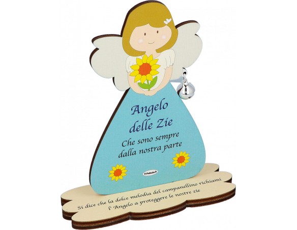 Porta Foto/Memo Angelo delle zie In Legno Naturale Con Sonaglino ed una molletta- Chiama angeli angelo