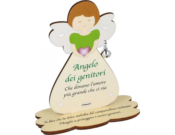 Porta Foto/Memo Angelo custode dei genitori In Legno Naturale Con Sonaglino ed una molletta- Chiama angeli angelo