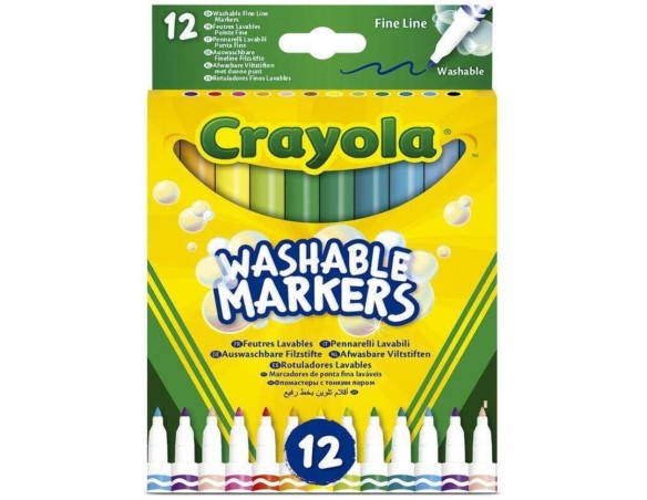Crayola - 12 Pennarelli Lavabili, Punta fine, Colori Assortiti, per Scuola e Tempo Libero, 58-6671