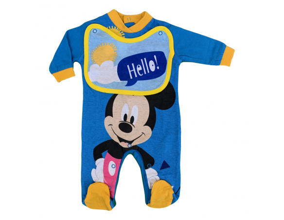 TUTINA COTONE LEGGERO TOPOLINO LUNGA con piedini più due bavaglini mic 1728