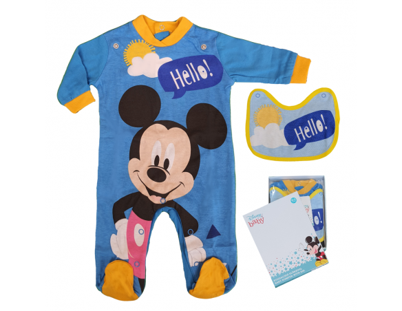 TUTINA COTONE LEGGERO TOPOLINO LUNGA con piedini più due bavaglini mic 1728