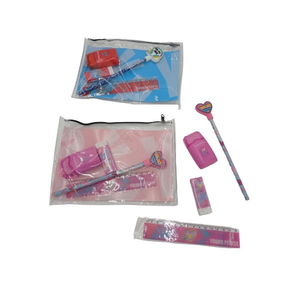 Set bustina pvc temperino gomma righello matita