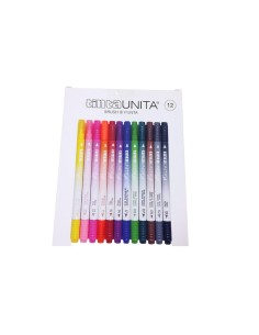 Scatola Brush Pen Bi Punta Tinta Unita 12 pz tratto...