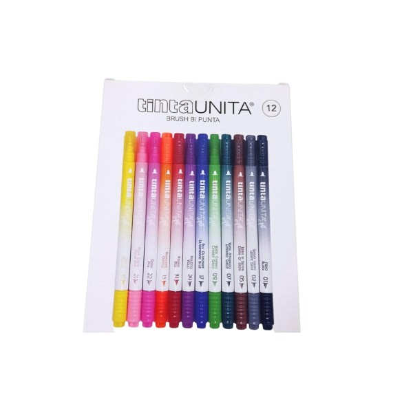 Scatola Brush Pen Bi Punta Tinta Unita 12 pz...