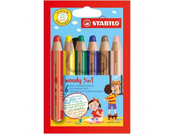Pastello Matita colorata Multi-Funzione - STABILO woody 3 in 1 - Astuccio da 6 - Colori assortiti