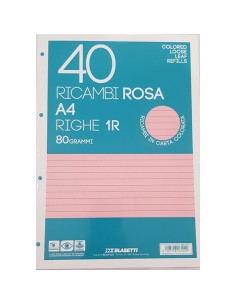 Ricambi - Blasetti - A4 - Rosa - 80g - 1 rigo - 40 fogli 40