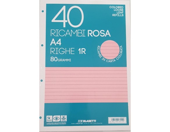 Ricambi - Blasetti - A4 - Rosa - 80g - 1 rigo - 40 fogli 40