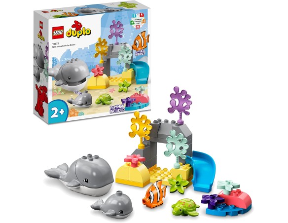 LEGO DUPLO Animali dell’Oceano, Giochi Educativi, Animali Giocattolo per Bambini dai 2 Anni in su con Balena, Pesce, Tartaruga 