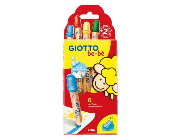 COLORI PASTELLI GIOTTO SUPERMATITONI BEBE' DA 6  + appuntamatitone