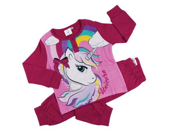 PIGIAMA MANICA LUNGA CALDO COTONE BIMBA COTONE 100% UNICORNO 0613