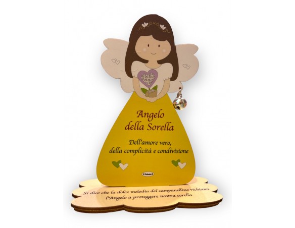 Fabula | Porta Foto/Memo Angelo della sorella In Legno Naturale Con Sonaglino ed una molletta- Chiama angeli angelo