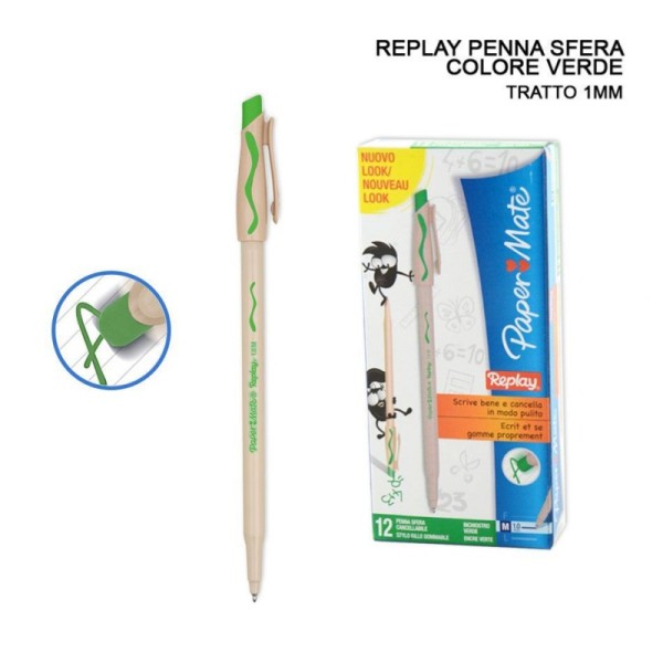 BIRO PENNA PAPERMATE CANCELLABILE REPLAY VERDE