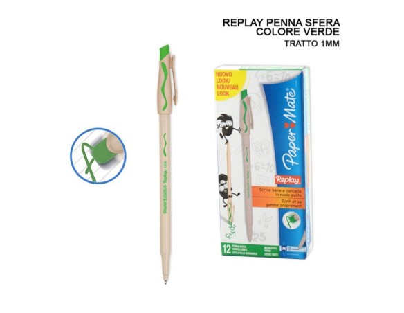 BIRO PENNA PAPERMATE CANCELLABILE REPLAY VERDE