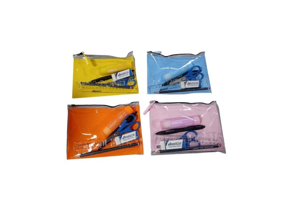 Set bustina pvc temperino gomma righello matita