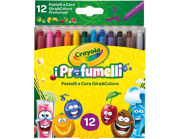 CRAYOLA Profumelli Pastelli a Cera Profumati Gira e Colora, per Scuola e Tempo Libero, Assortiti, Multicolore, 12 Unità (Confez