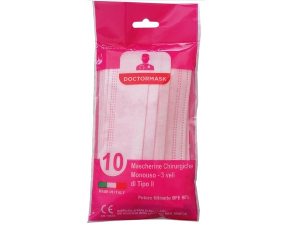 10 pz MASCHERINE CHIRURGICHE PER ADULTI 10 PEZZI rosa
