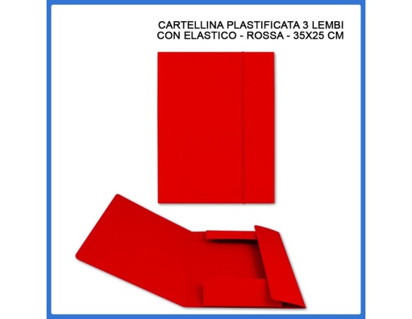 Cartella Plastificata a 3 lembi con Elastico tondo Brefiocart in presspan 25x35 cm Rosso