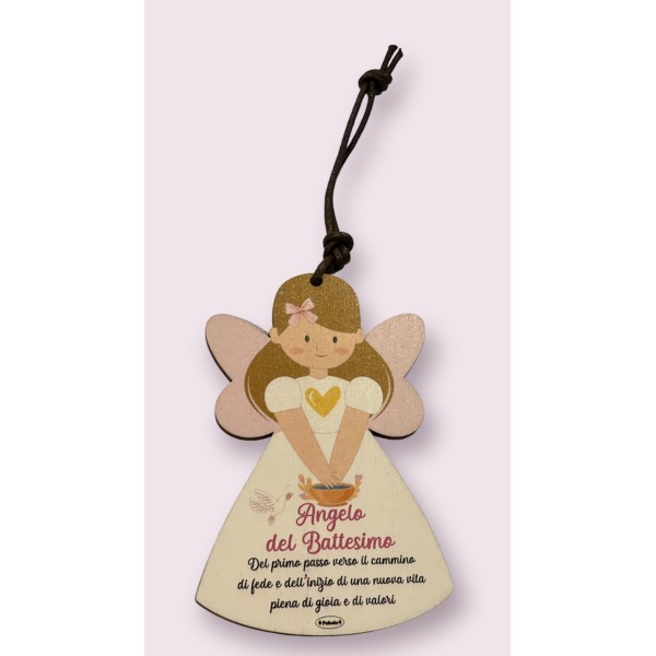 CHIAMA ANGELI IN LEGNO 12 CM battesimo femminuccia