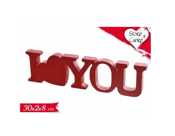 SCRITTA DECORAZIONE SCRITTA I LOVE you 30x2x8cm san valentino