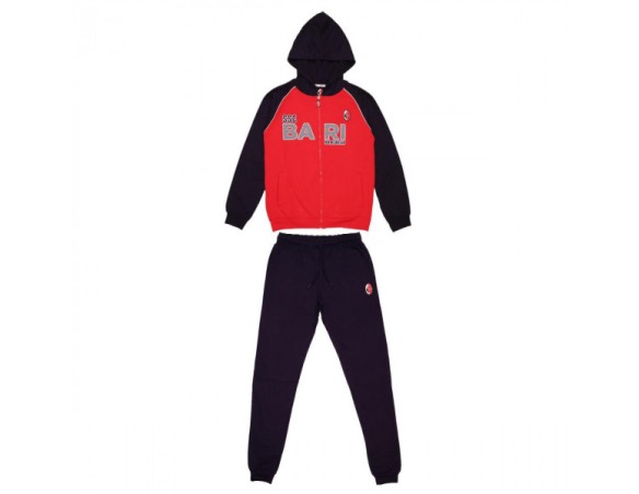 TUTA BARI UFFICIALE BCF512FB HOMEWEAR FULL ZIP E CAPPUCCIO BAMBINO SOLO 4 ANNI ROSSO