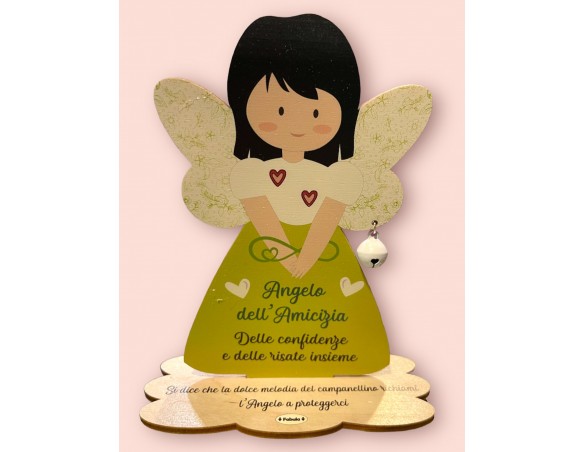 Porta Foto/Memo Angelo dell'amicizia In Legno Naturale Con Sonaglino ed una molletta- Chiama angeli angelo femminile