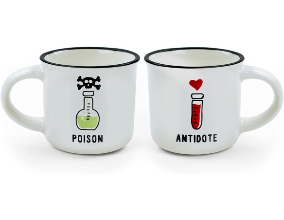 Legami MM0007, Espresso For Two, 2 Tazzine da Caffè in Porcellana New Bone China, Capacità 50 ml, Tema Poison and Antidote, Lav