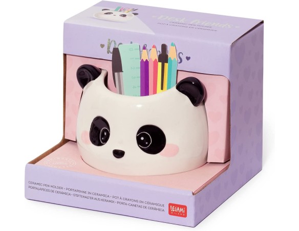 Legami - Portapenne in Ceramica, Desk Friends, 11,2 x 11,4 cm, Tema Panda, da Scrivania, Dipinti a Mano