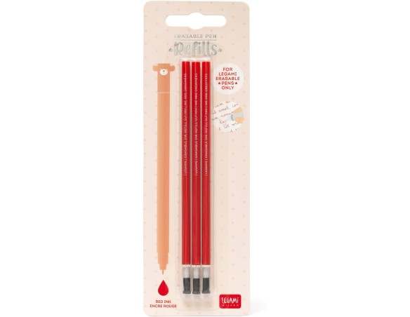 Legami - Refill per Penna Gel Cancellabile, Set 3 Pezzi, Altezza 13 cm, Inchiostro Termosensibile Rosso, Punta 0,7 mm