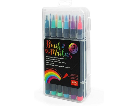 Legami - Set di 12 Pennarelli Brush con Punta Pennello, Punta Flessibile in Fibra di Nylon, per Tratti Fluidi e Larghezze Varia