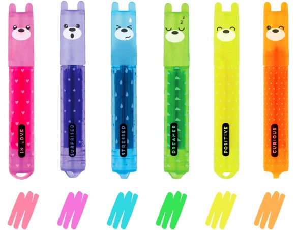 Legami Set di 6 Mini Evidenziatori, Teddy's Mood