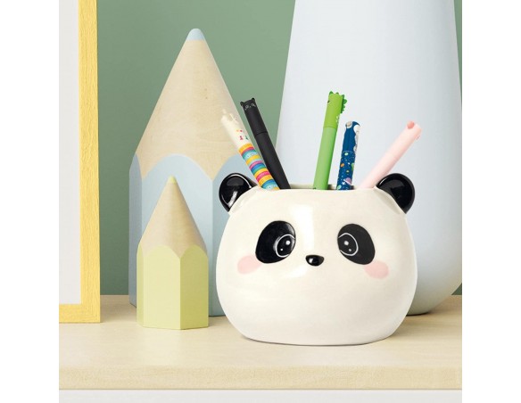 Legami - Portapenne in Ceramica, Desk Friends, 11,2 x 11,4 cm, Tema Panda, da Scrivania, Dipinti a Mano