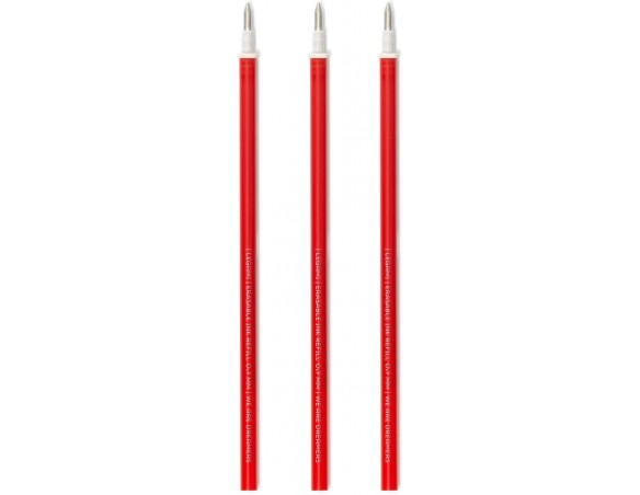 Legami - Refill per Penna Gel Cancellabile, Set 3 Pezzi, Altezza 13 cm, Inchiostro Termosensibile Rosso, Punta 0,7 mm