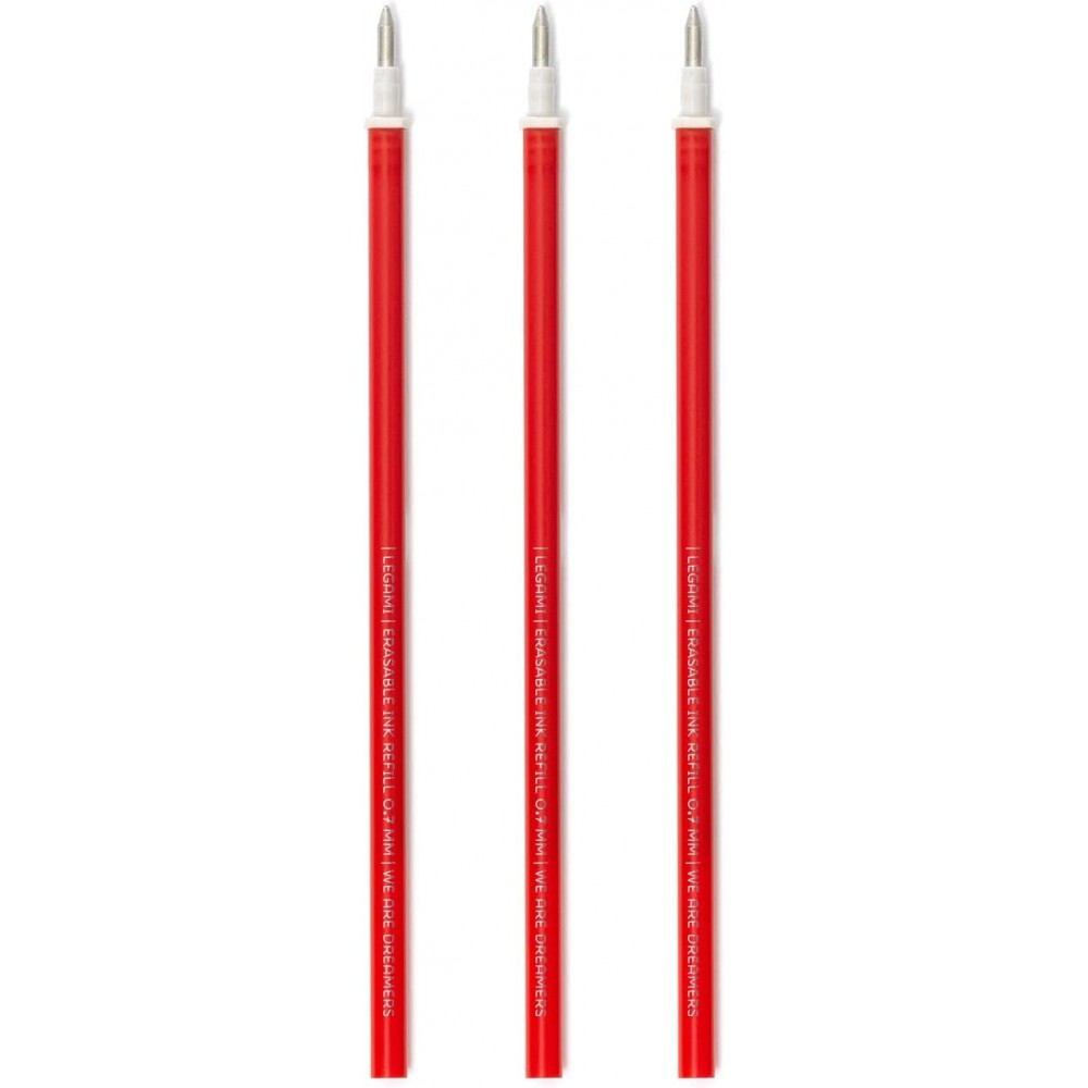 Legami - Refill per Penna Gel Cancellabile, Set 3 Pezzi, Altezza 13 cm,  Inchiostro Termosensibile Rosso, Punta 0,7 mm