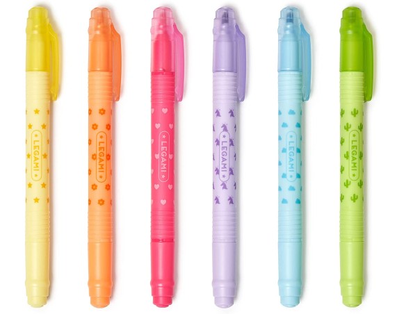 Legami - Set di 6 Evidenziatori Cancellabili, Magic Highlighters, Doppia Punta, in Giallo, Arancione, Rosso, Viola, Azzurro, Ve