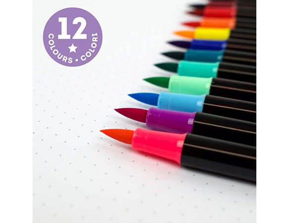 Legami - Set di 12 Pennarelli Brush con Punta Pennello, Punta Flessibile in Fibra di Nylon, per Tratti Fluidi e Larghezze Varia