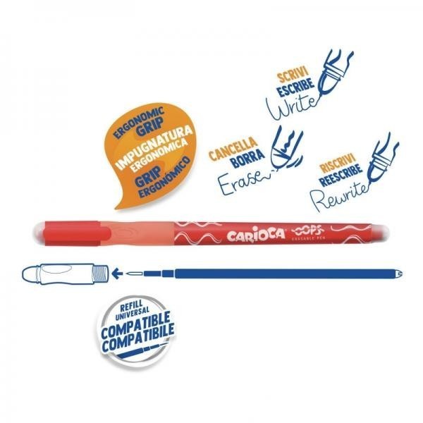 Penna OOPS Cancellabile Tappo ROSSO Carioca