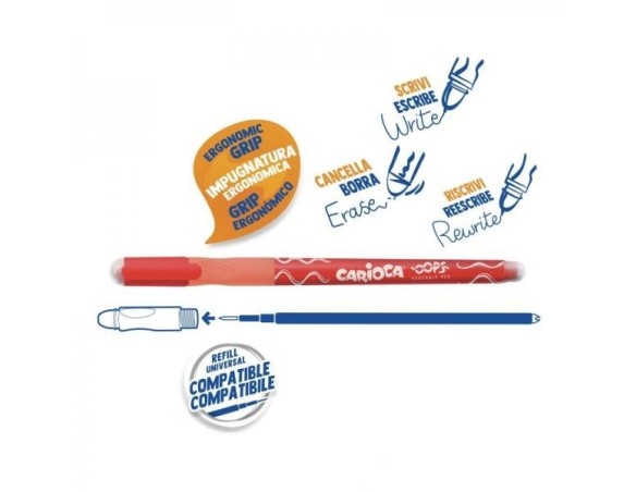 Penna OOPS Cancellabile Tappo ROSSO Carioca