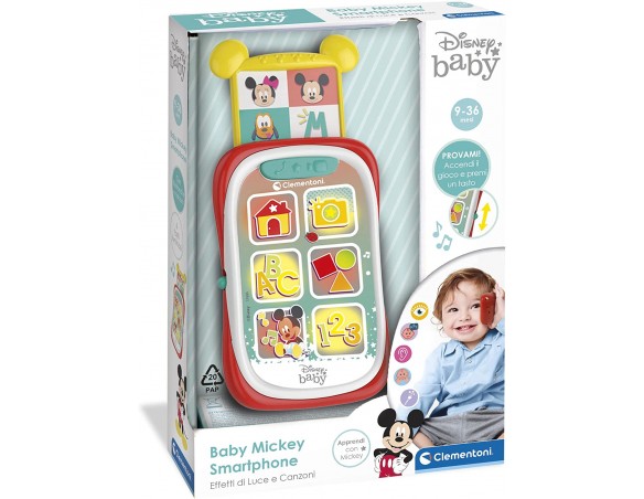 Clementoni Disney Baby Mickey Telefono Giocattolo Bambini 9 Mesi, Primo Smartphone, Topolino Gioco Elettronico Educativo (Versi