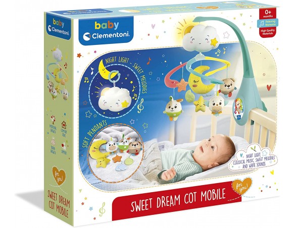 Clementoni- Sweet And Dream COT Mobile Culla O Lettino, Gioco Elettronico Primi Mesi, Luci E Suoni, Giostrina Neonato, Multicol