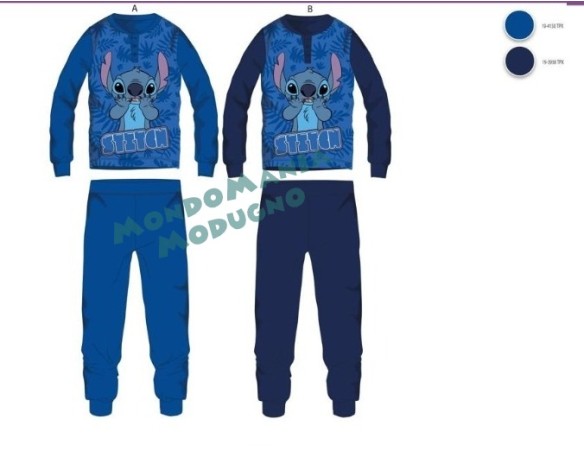 PIGIAMA IN COTONE LILO E STITCH BLU MASCHIETTO BIMBO BAMBINO DISNEY LUNGO