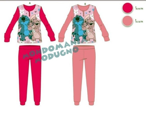 PIGIAMA IN COTONE LILO E STITCH ROSA FEMMINUCCIA BIMBA BAMBINA DISNEY LUNGO