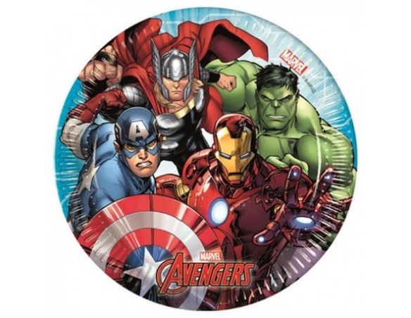 PIATTI AVENGERS 20 CM 8 PZ FESTA FESTIVO COMPLEANNO MASCHIETTO