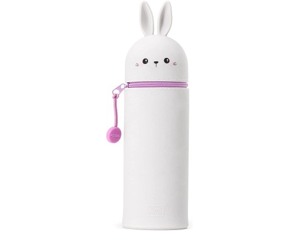 Legami - Astuccio 2 in 1 in morbido Silicone, Kawaii, Portapenne da Tavolo, Chiusura con Cerniera, Ø 6,3 cm, Tema Bunny conigli