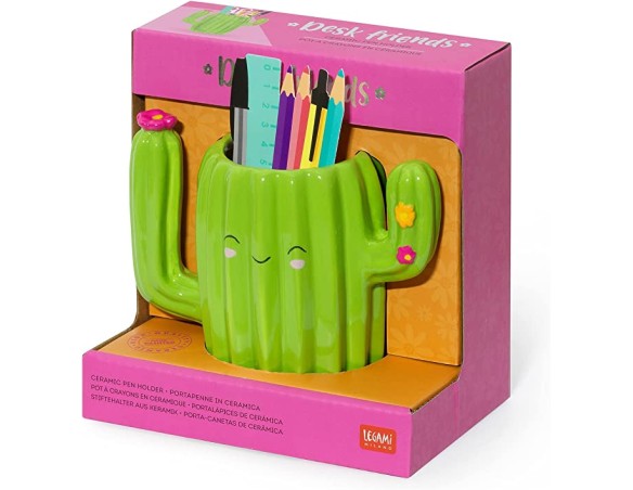 Legami - Portapenne in Ceramica, Desk Friends, 12,5 x 7,5 cm, Tema Cactus, da Scrivania, Dipinti a Mano